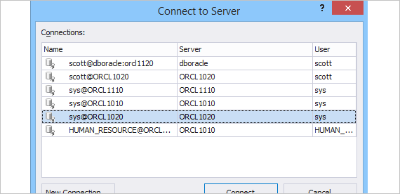 Schema Compare for Oracle: Create New Connection