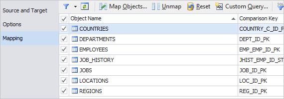 Schema Compare for Oracle: Select Objects for Comparison