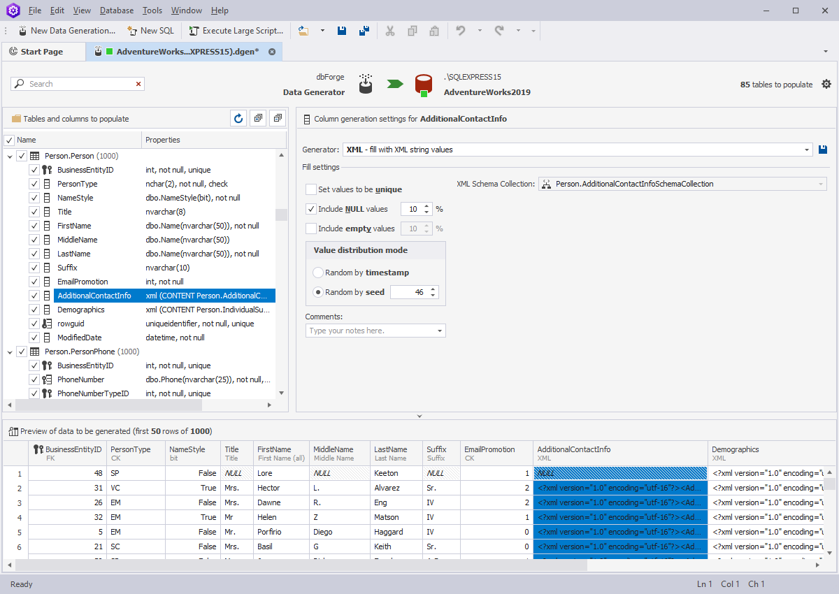 Screenshot for dbForge Data Generator for SQL Server 3.6