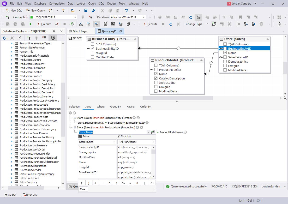SQL Query Builder: Edit JOINS and WHERE conditions visually