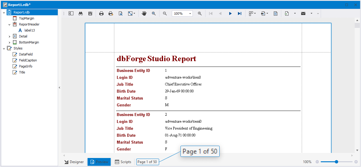 SQL Report example