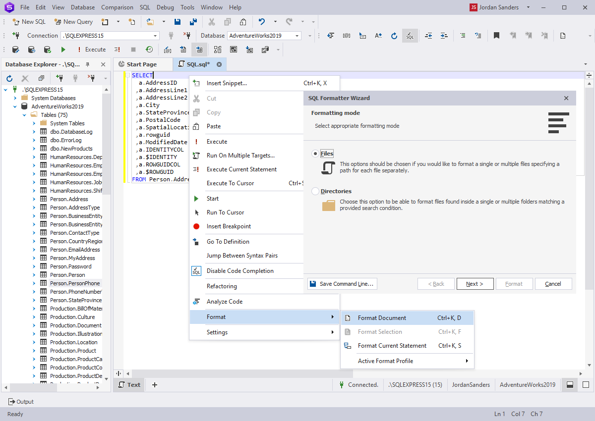 Visual SQL Editor - SQL Formatting