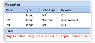 SQL parameter and error tracing