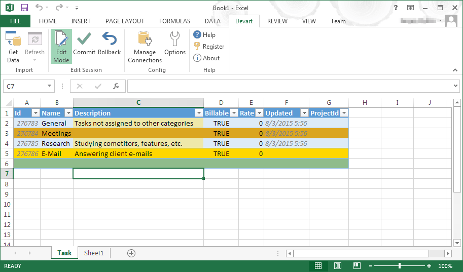 Screenshot for Excel Add-ins for FreshBooks 1.2
