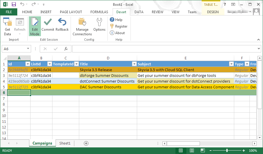 Excel Add-in for MailChimp screenshot