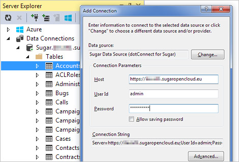 SugarCRM connection in Server Explorer