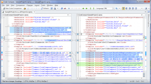 Figure 3: Two versions of a C# project file - Structural Comparison is OFF
