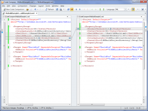 Figure 2: Two versions of a MS Build project - Structural Comparison is ON.