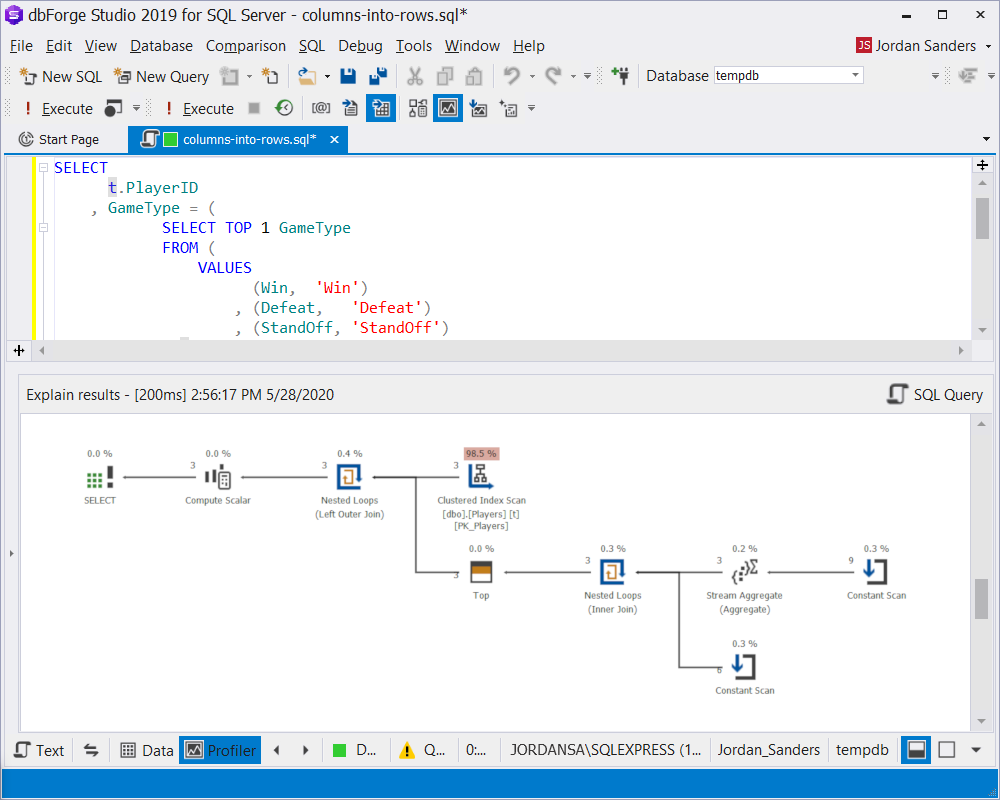 The execution plan with the aggregation function