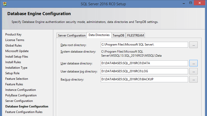 Select default paths