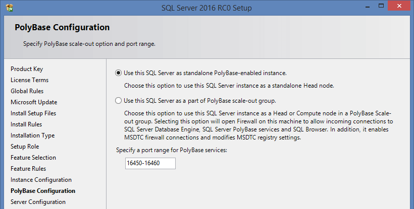 Specify a port range for PolyBase services