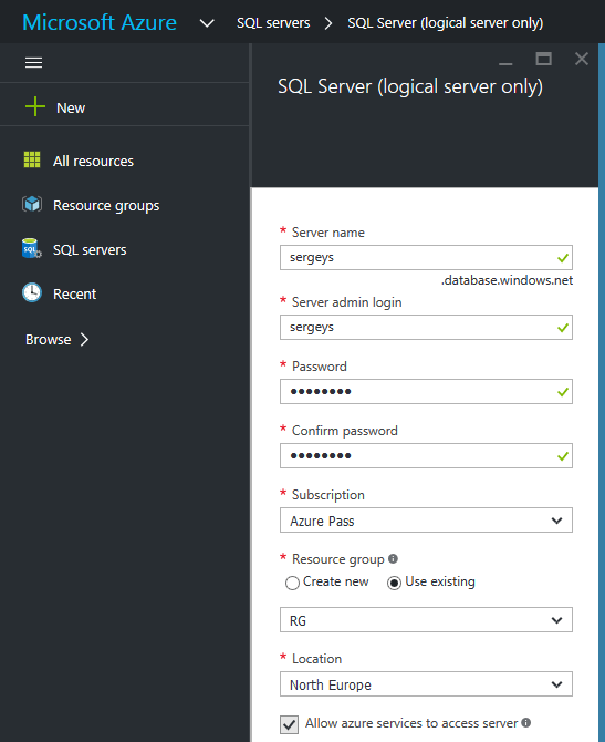 Manual creation of SQL Server