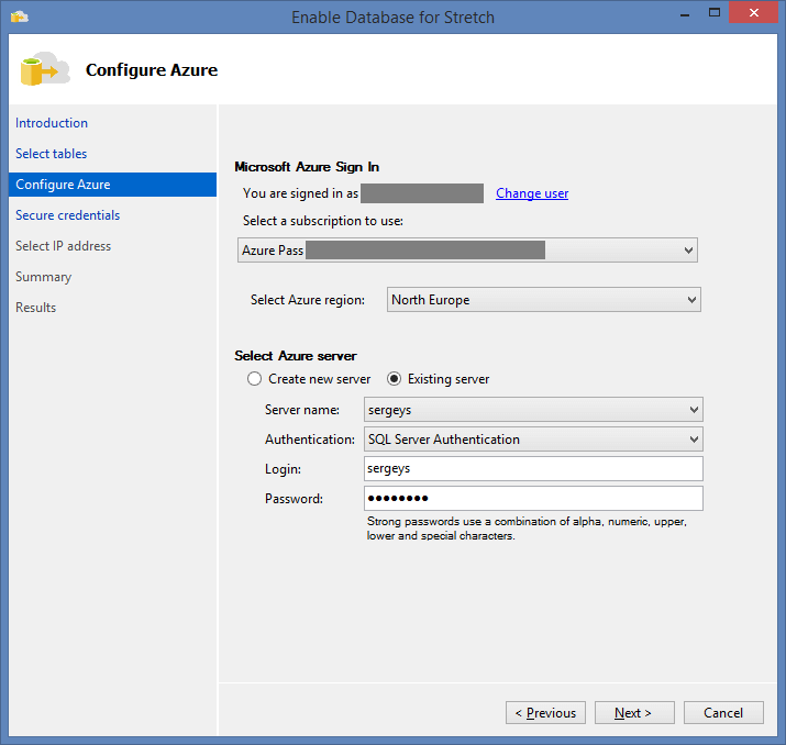 Select the created SQL Server