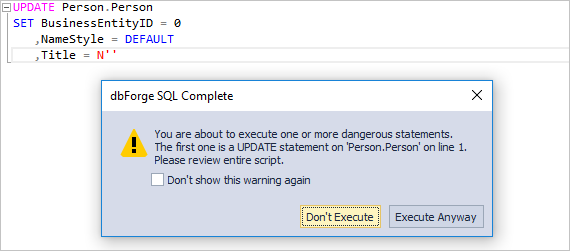Execution warnings