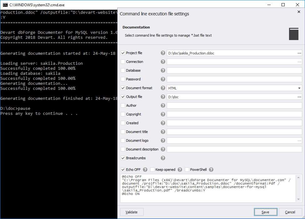 Schedule automatic db documenting via command line