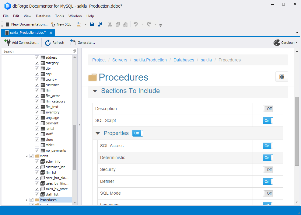 Multiple options allow to document specified objects and to apply a convenient style template