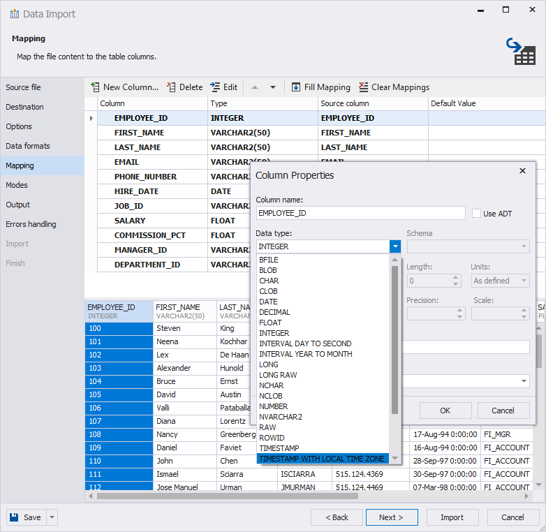 Automatic identification of column data types