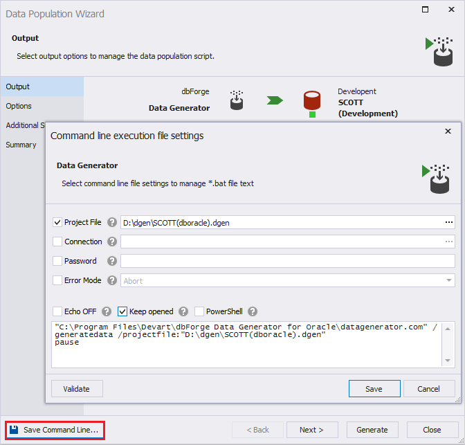 Command line execution file to generate data automatically