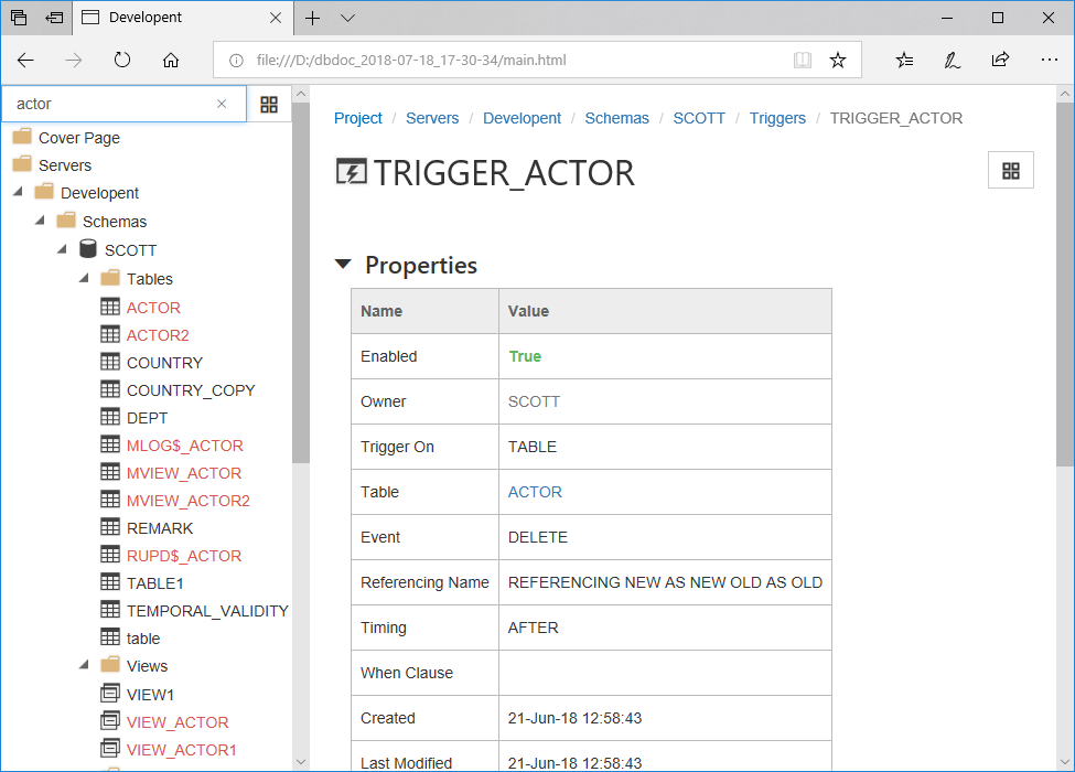 Easily navigate through the object tree to find the object you need within dbForge Documenter for Oracle
