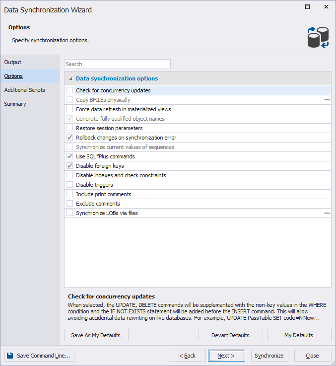 Broad data synchronization options