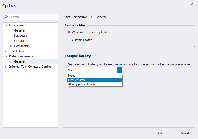 Automatic selection of comparison key