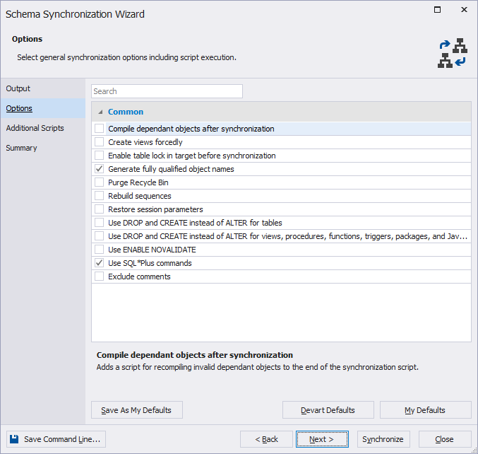 The new schema synchronization options