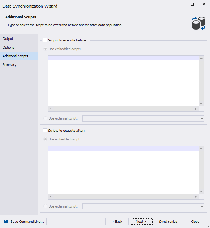 Data Synchronization Wizard and the new Additional Scripts tab