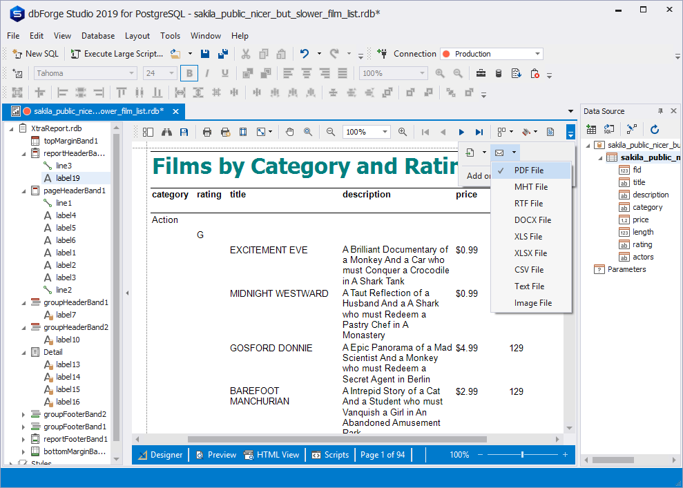 Creating data reports in various formats