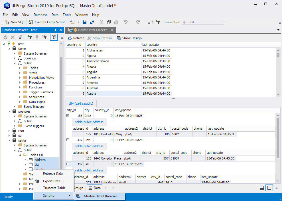 Master-Detail Browser option to simultaneously view data in related tables