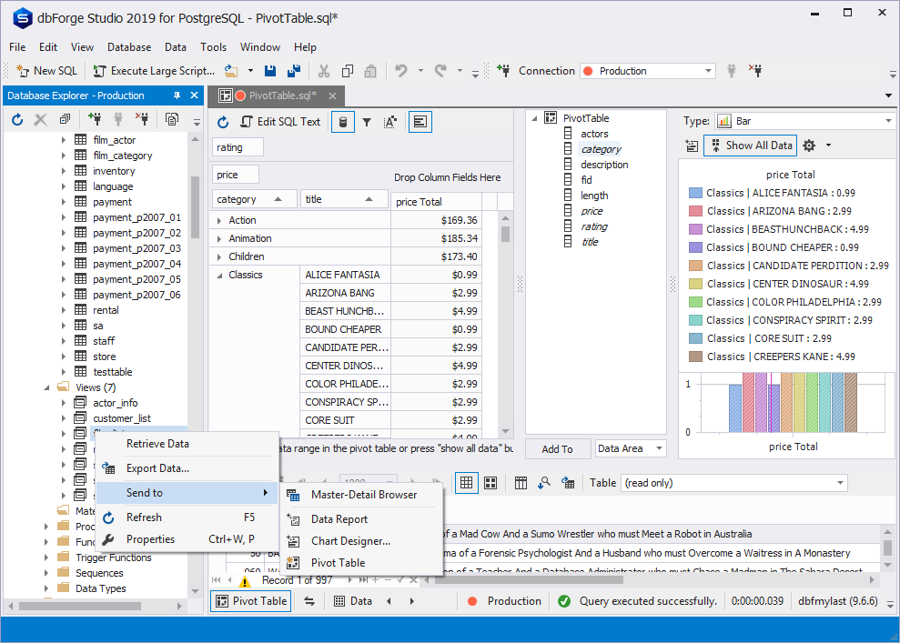 Pivot Table functionality within PostgreSQL Studio