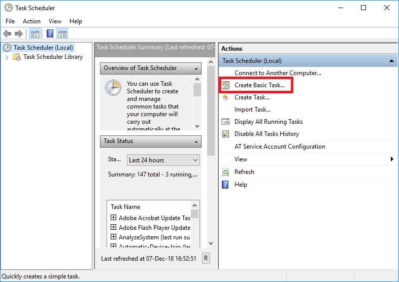 To schedule data import, first open Create Basic Task wizard