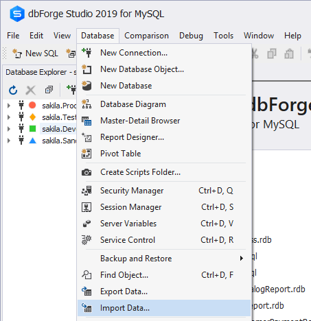 Select Import data from the dropdown list
