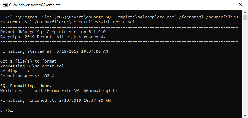 SQL format command line