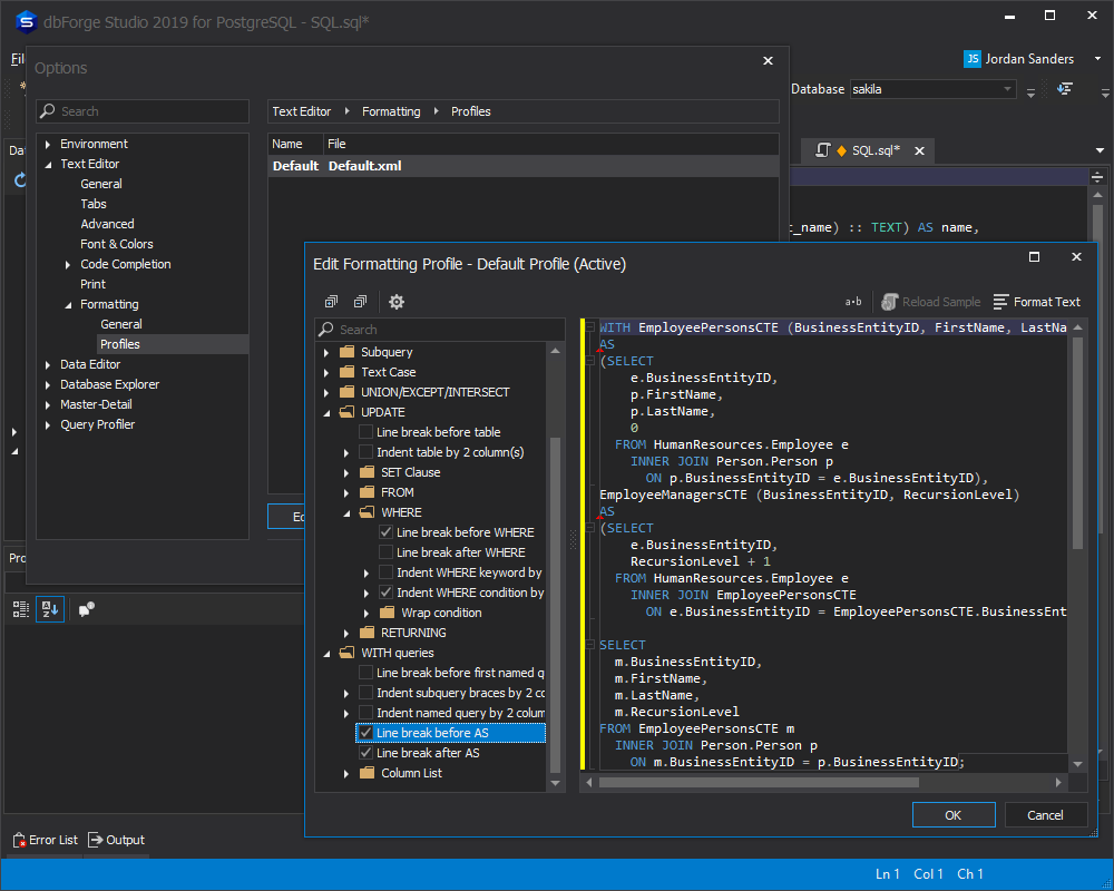 PostgreSQL Code Formatter within dbForge Studio for PostgreSQL