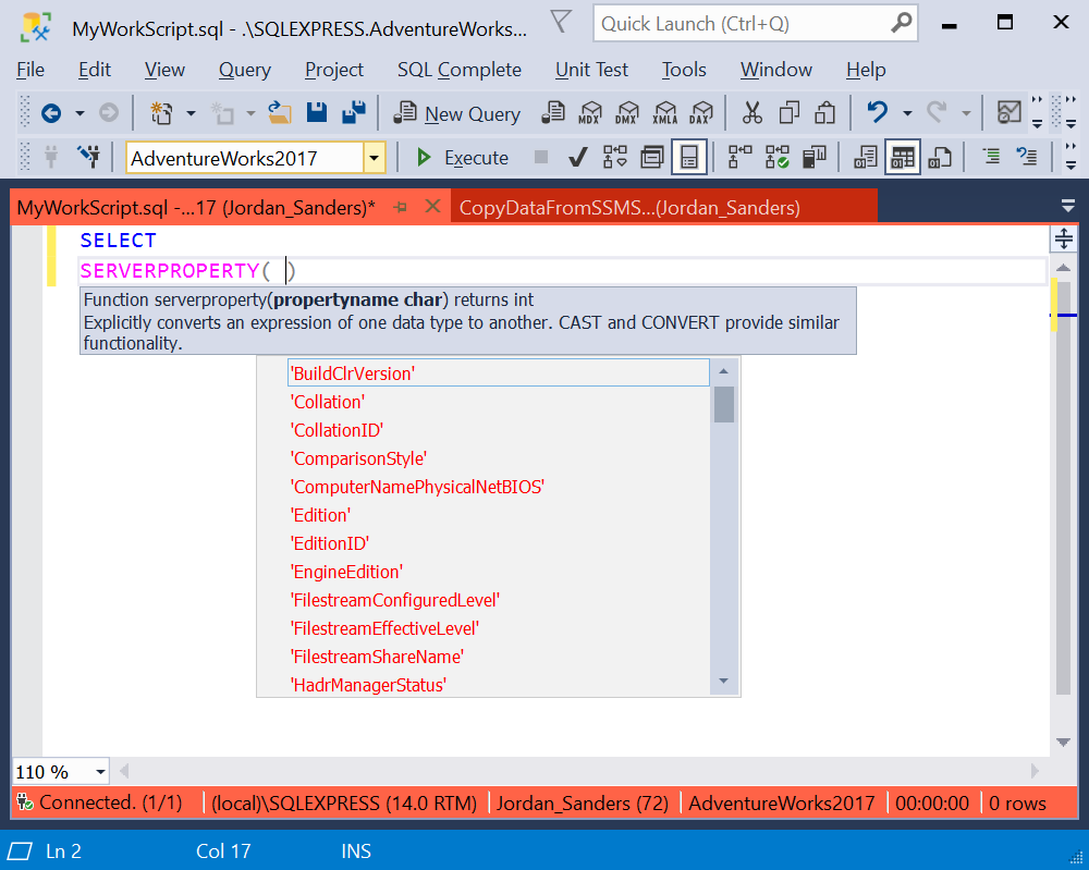 The propertynames for SERVERPROPERTY