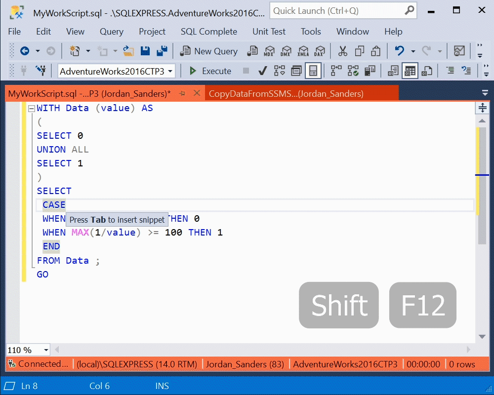 Jumping between the CASE and END statements within SQL Complete