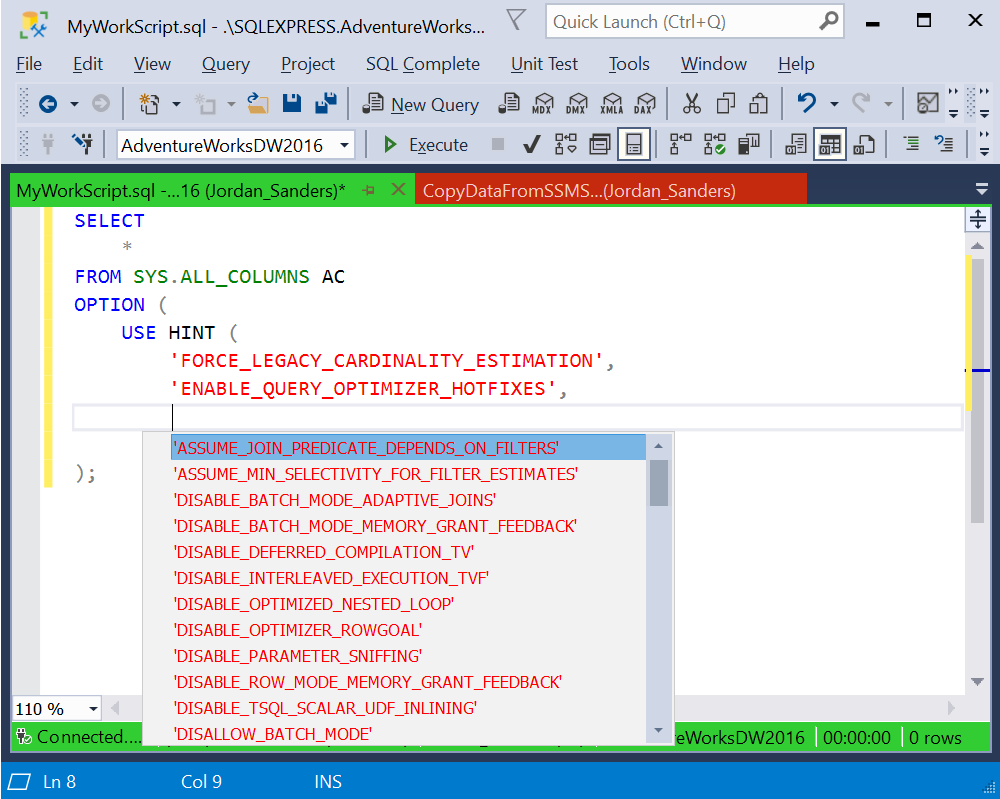 The USE HINT query option