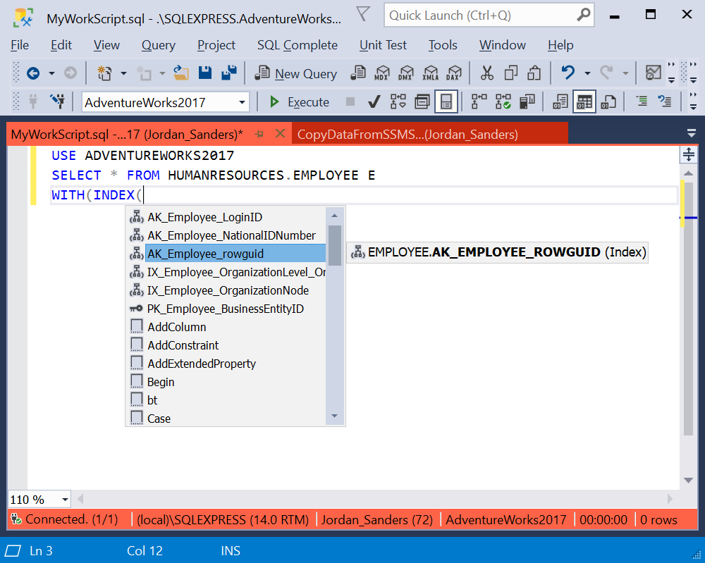 Prompting indexes in WITH clauses