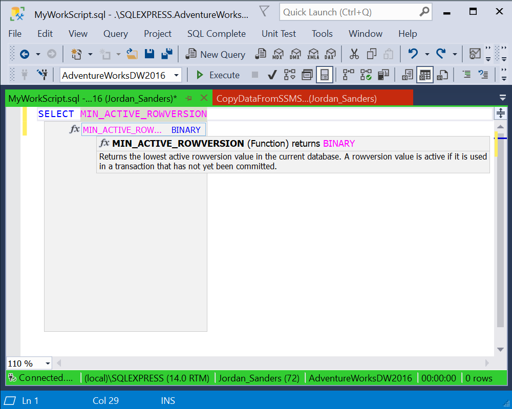 MIN_ACTIVE_ROWVERSION function within SQL Complete