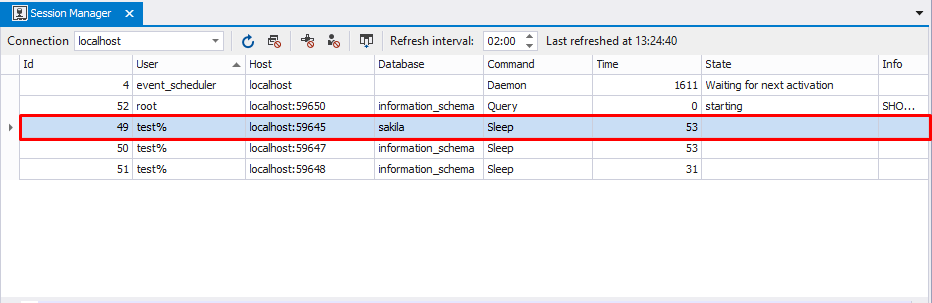 The result of running the SHOW FULL PROCESSLIST query