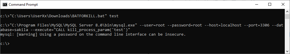 Running the .bat file via the command prompt