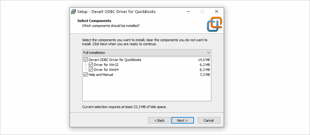 Installation Components in ODBC Driver for QuickBooks