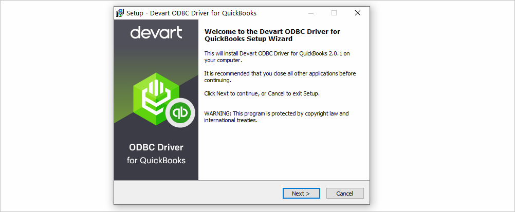 Installation Wizard in ODBC Driver for QuickBooks