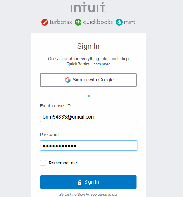 Log in to QuickBooks