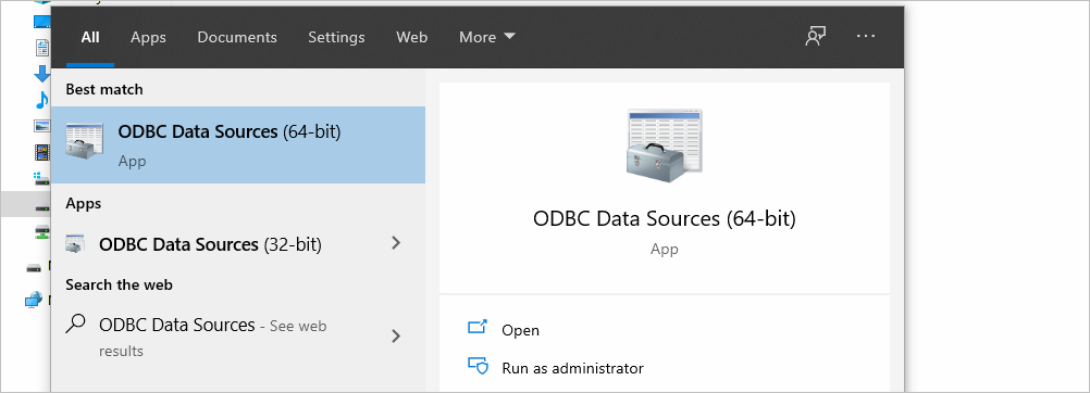 ODBC-Datenquelle in der Windows-Suchleiste