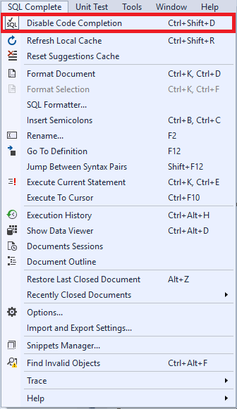 Disabling SQL Complete