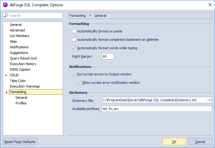 Formatting Options
