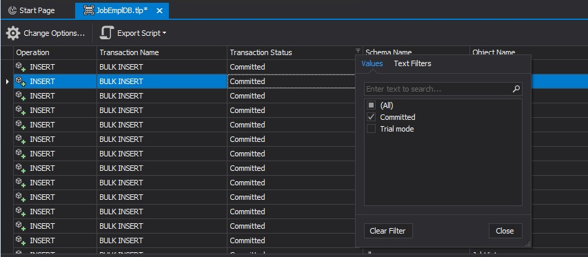 selecting committed transactions