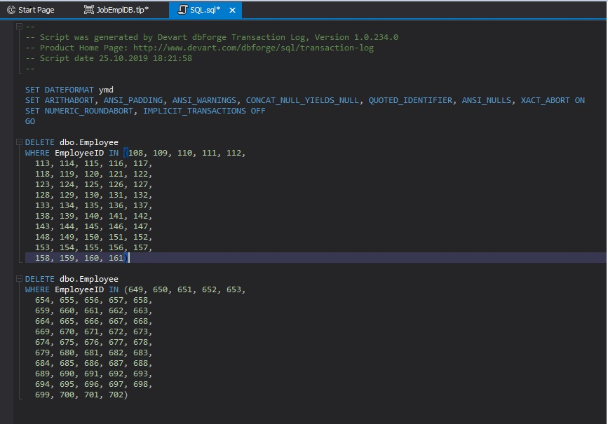 generated undo script