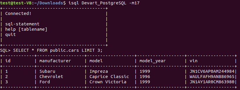 Retrieve data using iSQL on Ubuntu